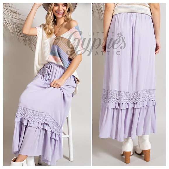 Lilac Tassel Belt Layered Hem Maxi Skirt - Picture 6 of 8